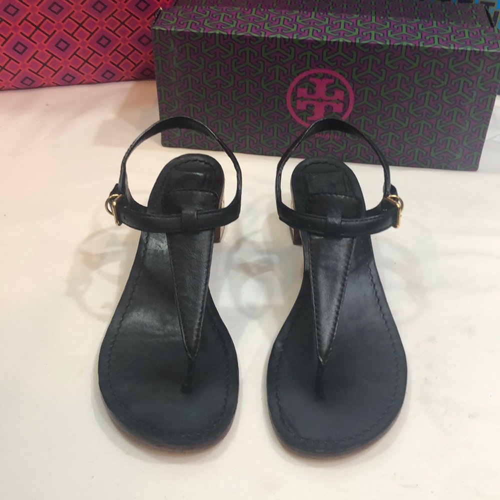 Rare Tory Burch logo block heel sandal